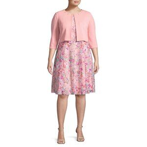 NEW Perceptions New York Blush Jacket & Sleeveless Lace Floral Lined Dress 3x